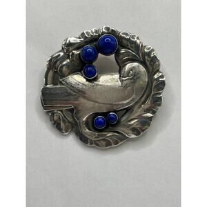 Antique sterling silver Georg Jensen with lapis cabs brooch